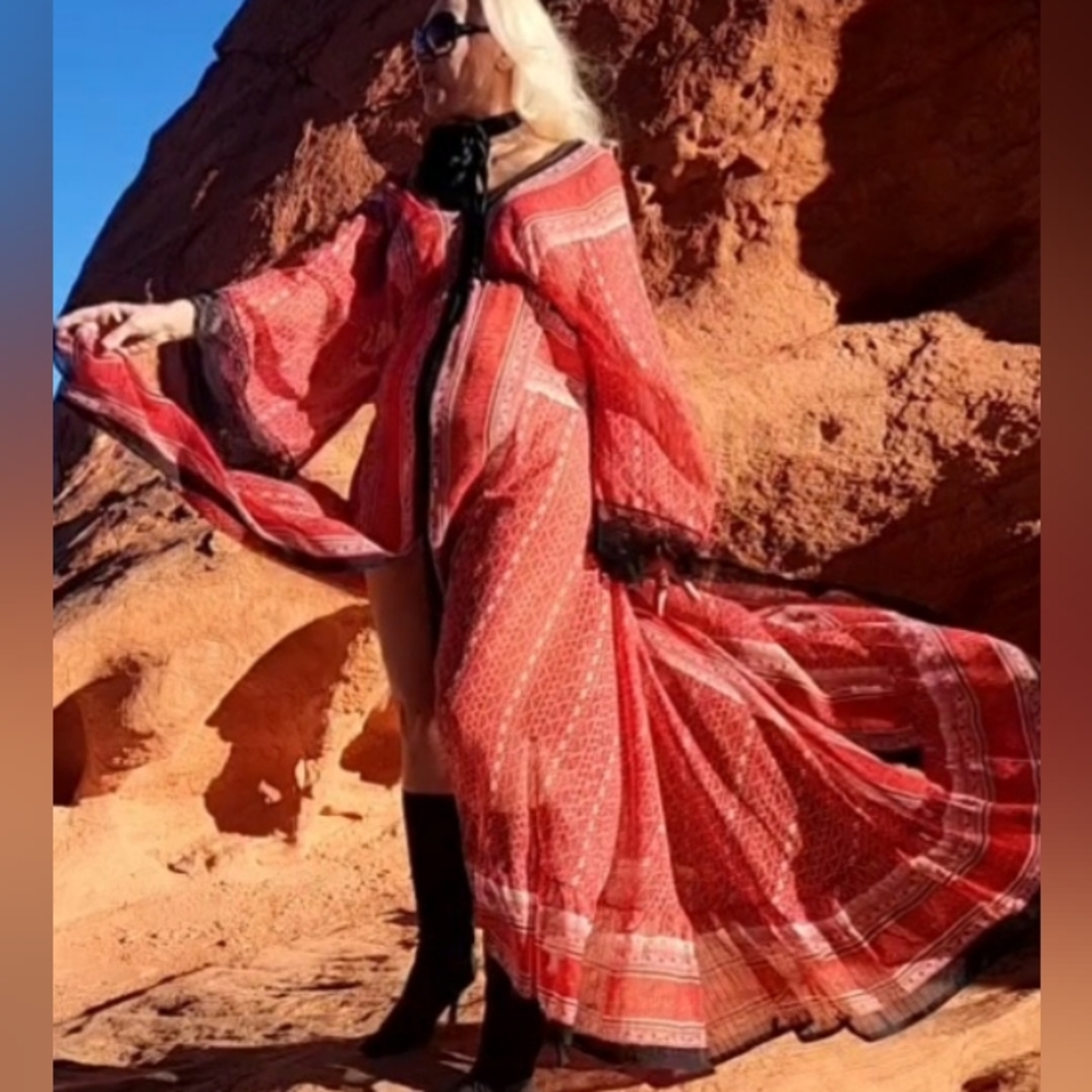 RESORT WEAR Designer Maxi Dress Silk Cruise Tropical Red Maxi Dress